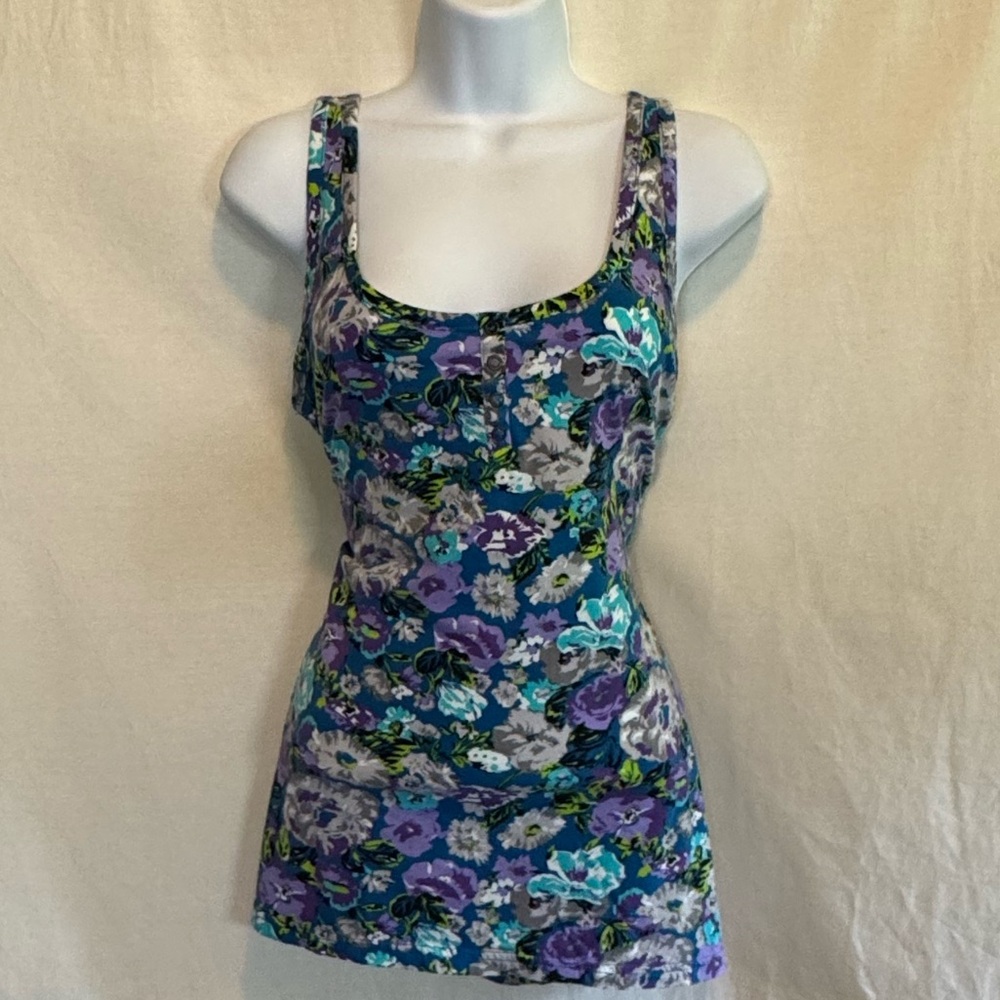 F-36 OP Blue & Purple Floral Summer Pullover Tank Top‎ Size L (Juniors)